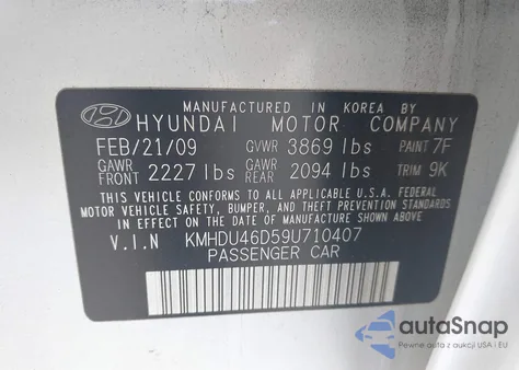 2009 Hyundai Elantra Gls из США, поврежденный, VIN KMHDU46D59U710407